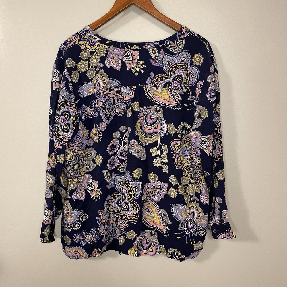 Talbots Floral Shirt Petite 3Xp Womens Paisley Navy Pink Long Sleeve Rayon - Picture 5 of 7